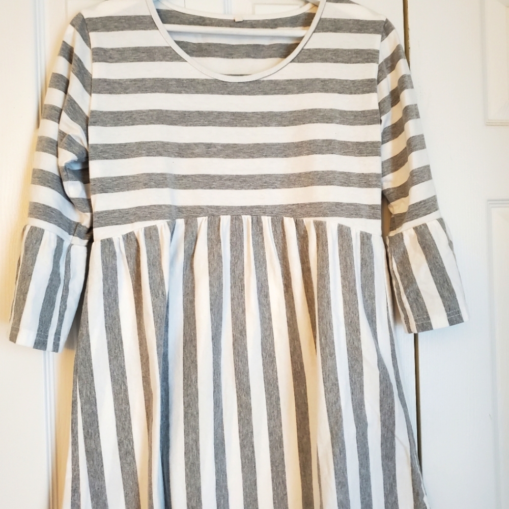 Loose shirt stripes white and grey cotton maternity